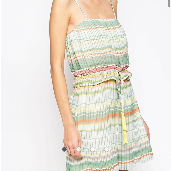 See By Chloe Pleated Striped Dress With Tassle Tie, Size 8 - Picture 4 of 13